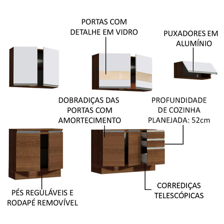 Cocina Integral 280cm Marrón/Marrón/Blanco Glamy Madesa 03