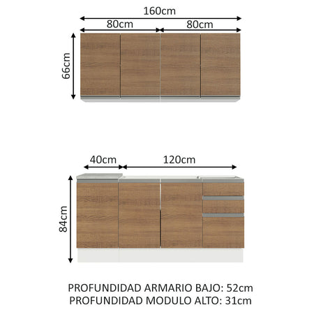 Cocina Compacta 160cm Blanco/Marrón Glamy Madesa 01