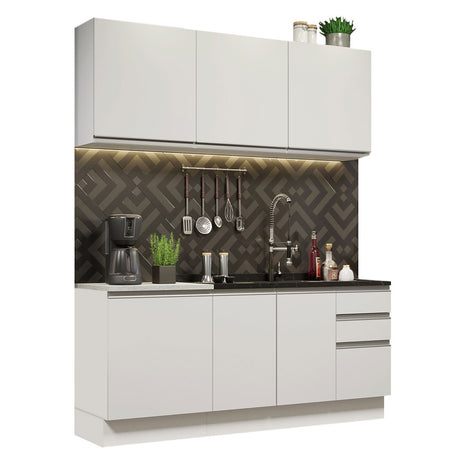 Cocina Compacta 180cm Con Mesón de Acero Blanco Glamy Madesa 10