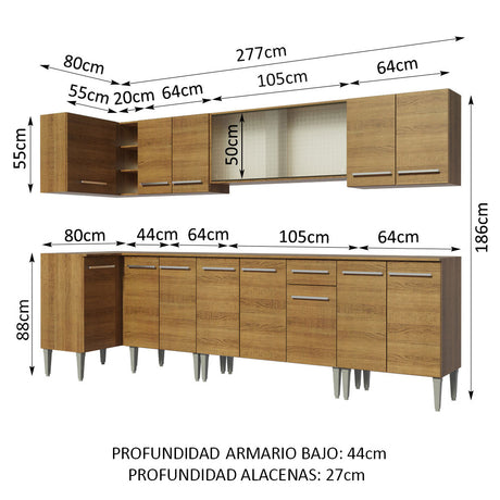 Cocina Integral Esquinera 357cm Marrón Emilly Jazz Madesa 02