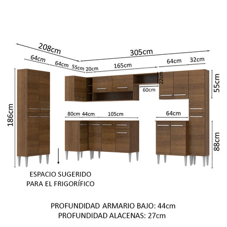 Cocina Integral Esquinera 513cm Marrón Emilly Live Madesa 01