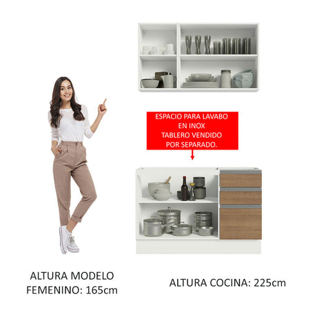 Cocina Compacta 120cm sin Mesón de Acero Marrón/Blanco Glamy Madesa 01
