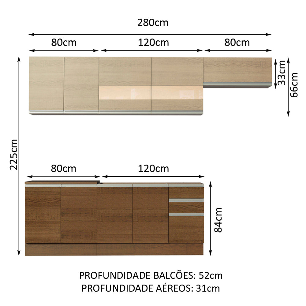 Cocina Integral 280cm Blanco/Marrón Glamy Madesa 03