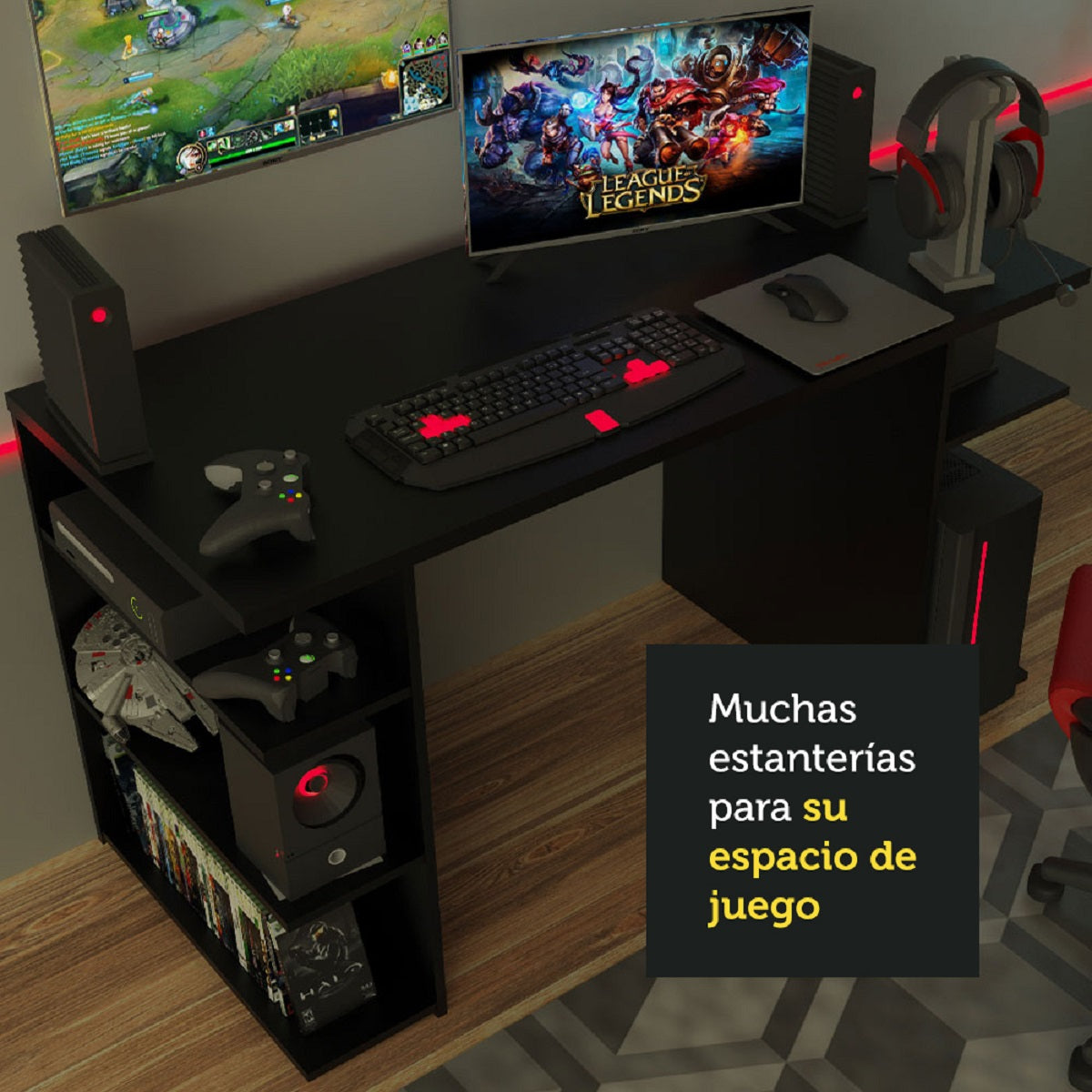 Escritorio Gamer Madesa Para PC y Consola Negro