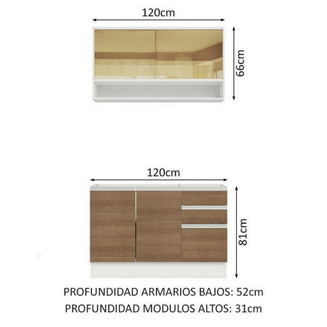 Cocina Compacta 120cm sin Mesón de Acero Marrón/Blanco Glamy Madesa 02