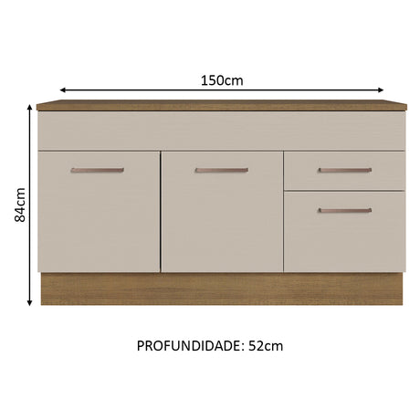 Mueble de Cocina para Fregadero 150 cm 2 Cajones y 2 Puertas (Con Encimera) Marrón/Crema Agata