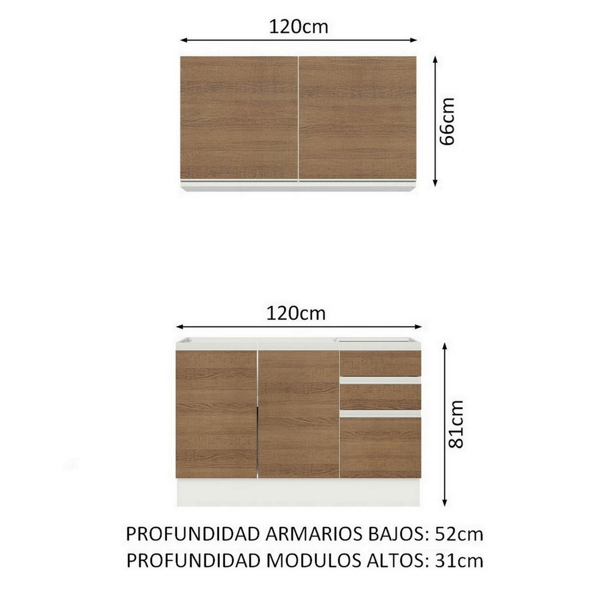 Cocina Compacta 120cm Con Mesón de Acero Blanco/Marrón Glamy Madesa 09