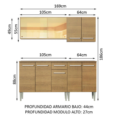 Cocina Compacta 169cm Marrón Emilly Drive Madesa 04