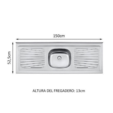 Fregadero Madesa de Acero Inoxidable 150 X 52 cm