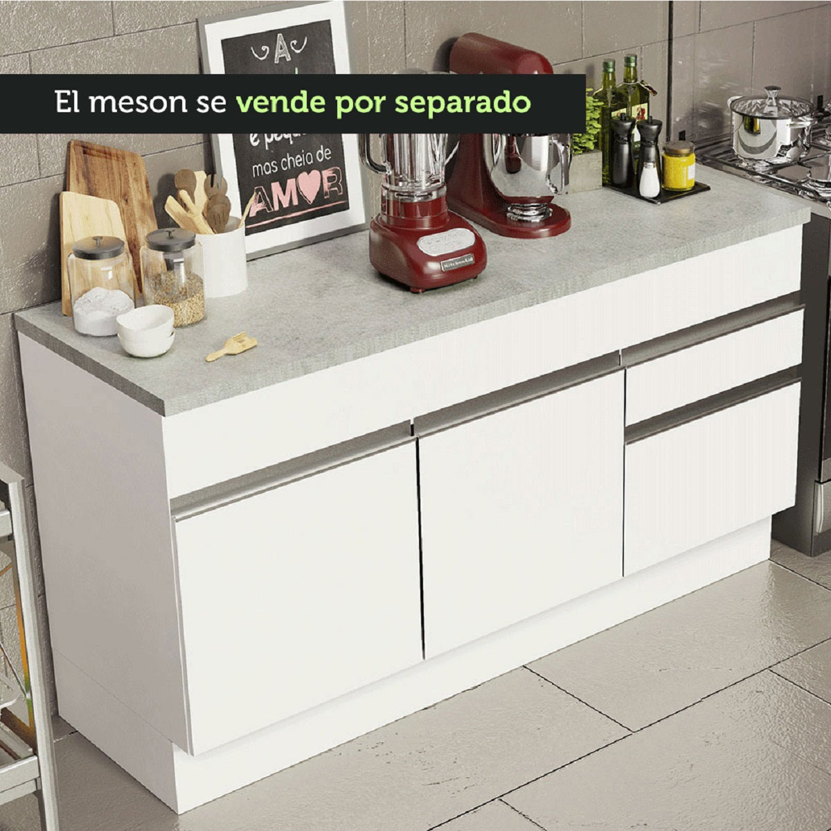 Mesón para Mueble de Cocina 150 cm Madesa Gris