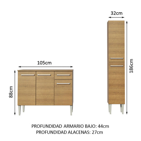 Cocina Compacta 137cm Marrón Emilly Silver Madesa 01