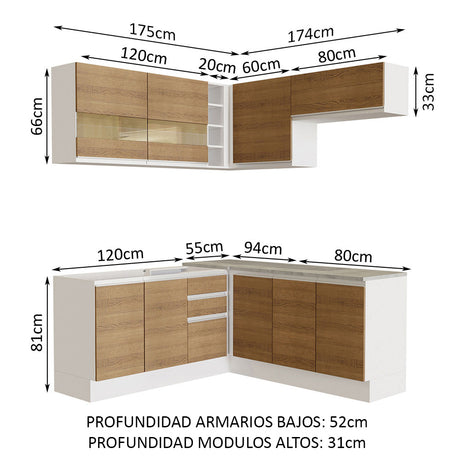 Cocina Integral Esquinera 349cm Blanco/Marrón Glamy Madesa 01