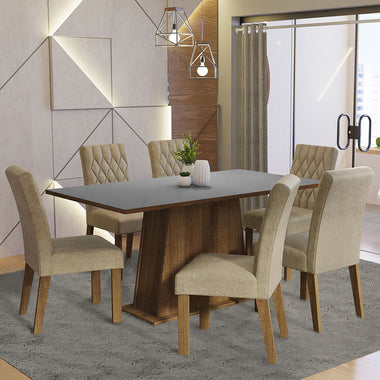 Juego de Comedor Mesa Tapa Madera 6 Sillas Britney Madesa - Marrón/Gris/Imperial