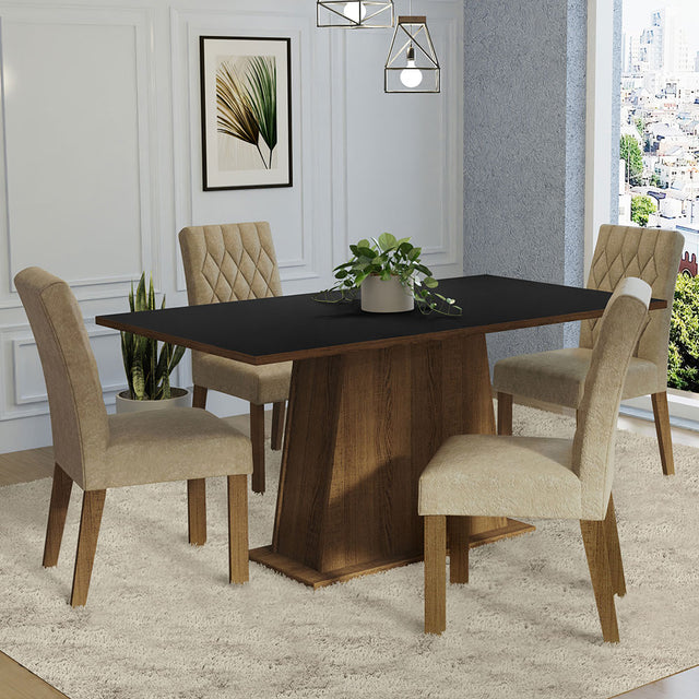 Juego de Comedor Madesa Ashley Sillas 4 Mesas Tapa de Madera - Marrón/Negro/Imperial