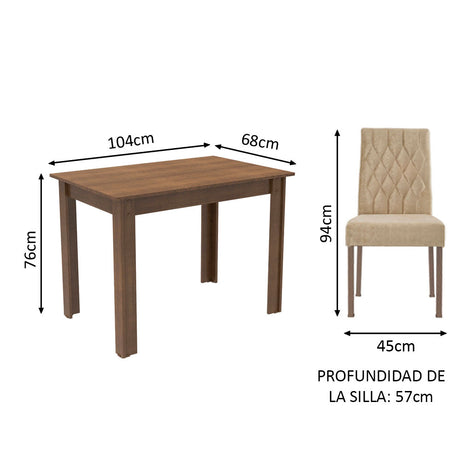 Juego de Comedor Mesa Tapa Madera 2 Sillas Lídia Madesa - Marrón/Imperial