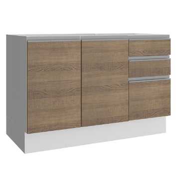 Gabinete Bajo para Fregadero 120 cm 2 Puertas 3 Cajones Sin Encimera Blanco/Marrón Glamy Madesa