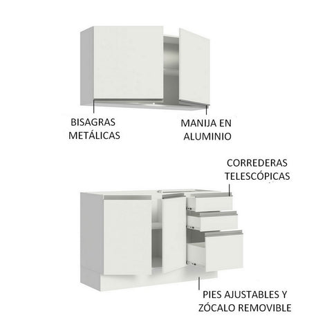 Cocina Compacta 120cm Con Mesón de Acero Blanco Glamy Madesa 09