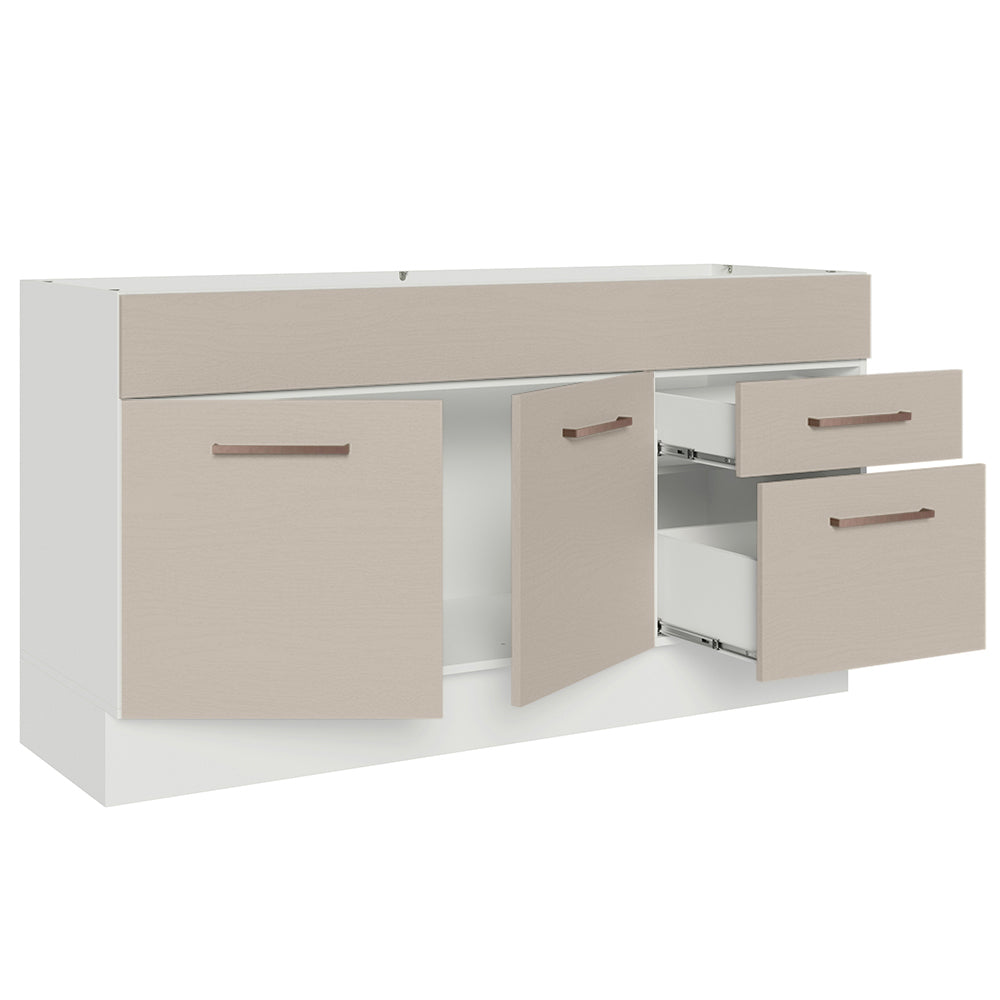 Mueble de Cocina Para Fregadero 150 cm 2 Puertas y 2 Cajones (Sin Tablero Ni Fregadero) Blanco/Crema Agata Madesa