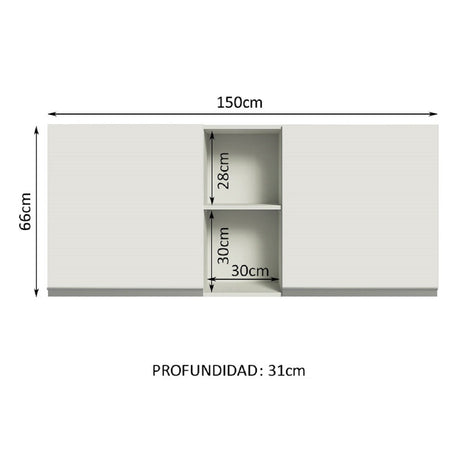 Alacena 150 cm 2 Puertas 2 Nichos Blanco Glamy Madesa