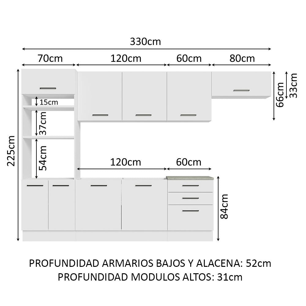 Cocina Integral 330cm Blanco Agata 01