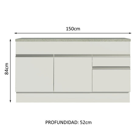 Mueble de Cocina 2 Puertas 3 Cajones 150cm Glamy Madesa - Blanco