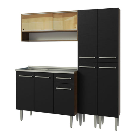 Cocina Compacta 169cm Con Mesón De Acero Marrón/Negro Emilly Madesa 14