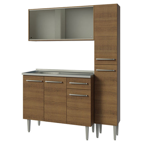 Cocina Compacta 137cm Con Mesón De Acero Marrón Emilly Madesa 07