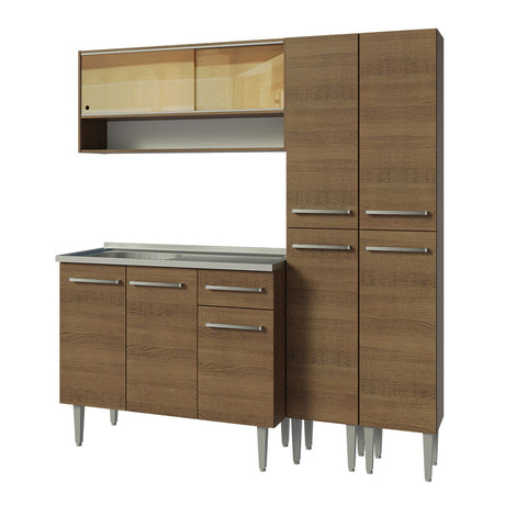 Cocina Compacta 169cm Con Mesón De Acero Marrón Emilly Madesa 14