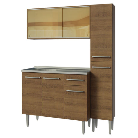 Cocina Compacta 137cm Con Mesón De Acero Marrón Emilly Madesa 08