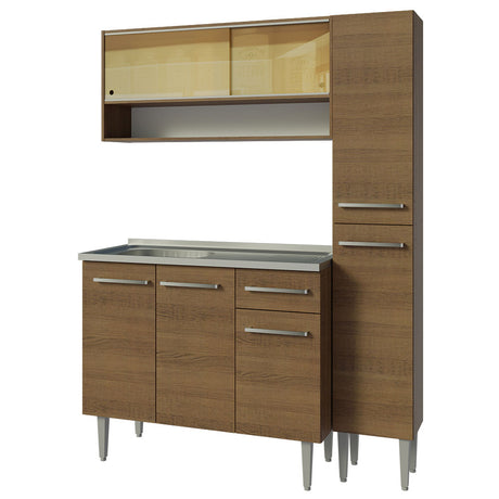 Cocina Compacta 137cm Con Mesón De Acero Marrón Emilly Madesa 10