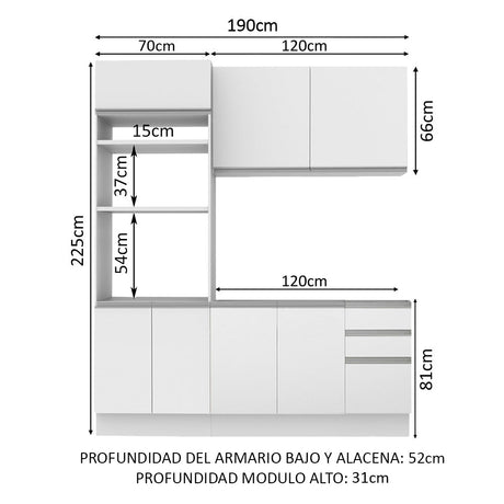 Cocina Compacta 190cm Blanco Glamy Madesa 02