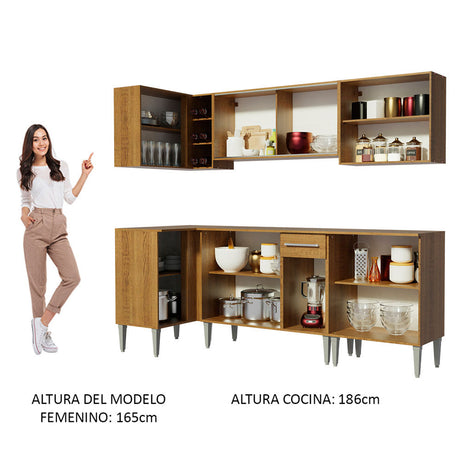 Cocina Integral Esquinera 293cm Marrón Emilly Point Madesa 03