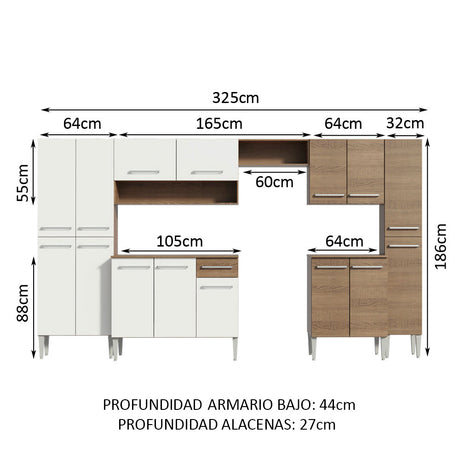 Cocina Integral 325cm Emilly Marrón/Blanco Joy Madesa 01