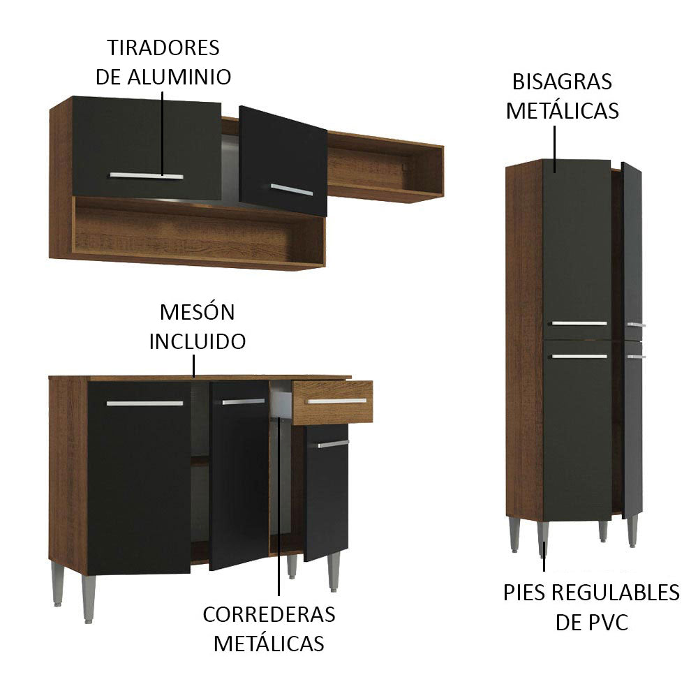 Cocina Integral 229cm Marrón/Negro Emilly Pop 02