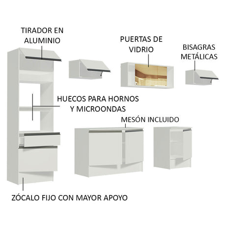 Cocina Integral 300cm Blanco Diamante Madesa 02