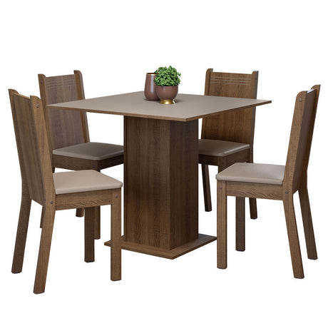 Juego de Comedor Mesa con Tablero de Madera 4 Sillas Marrón/Crema/Sintético Beige Samara Madesa