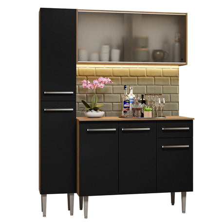 Cocina Compacta 137cm Sin Mesón De Acero Marrón/Negro Emilly Madesa 05