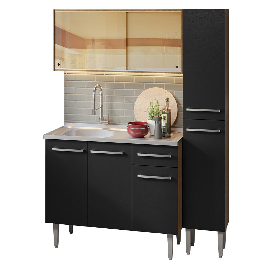 Cocina Compacta 137cm Con Mesón De Acero Marrón/Negro Emilly Madesa 08