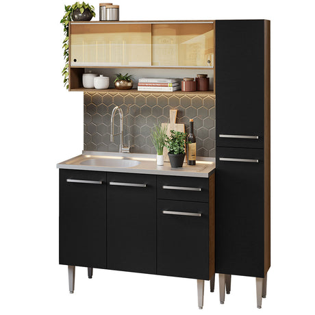 Cocina Compacta 137cm Con Mesón De Acero Marrón/Negro Emilly Madesa 10