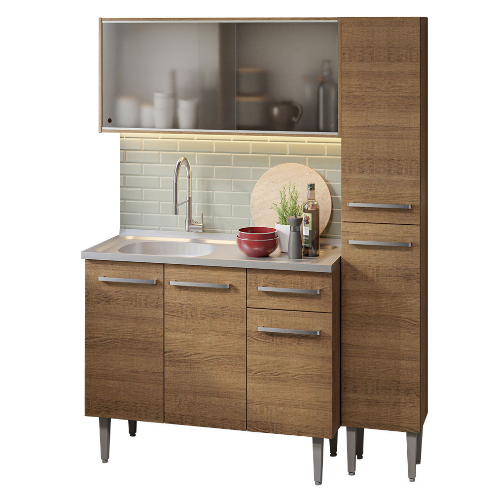 Cocina Compacta 137cm Con Mesón De Acero Marrón Emilly Madesa 07