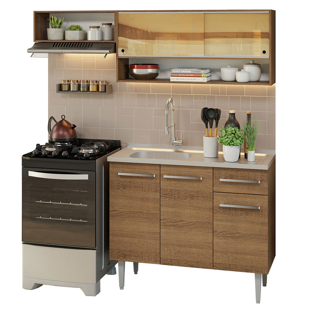 Cocina Compacta 165cm Con Mesón De Acero Marrón Emilly Madesa 01