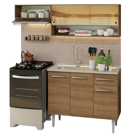 Cocina Compacta 165cm Con Mesón De Acero Marrón Emilly Madesa 01