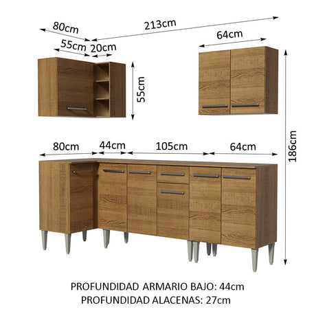 Cocina Integral Esquinera 293cm Marrón Emilly Open Madesa 01