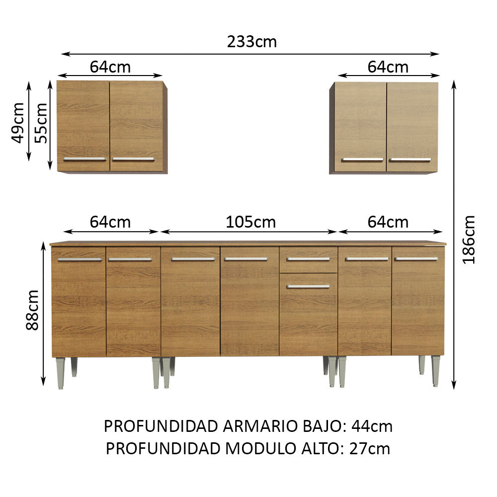 Cocina Integral 233cm Marrón Emilly King Madesa 01