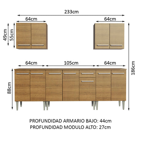 Cocina Integral 233cm Marrón Emilly King Madesa 01