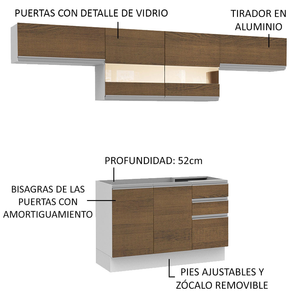 Cocina Integral Madesa Topazio 01 Cocina Completa 300cm - Blanco/Marrón