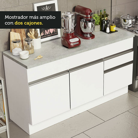 Mueble de Cocina 2 Puertas 3 Cajones 150cm Glamy Madesa - Blanco