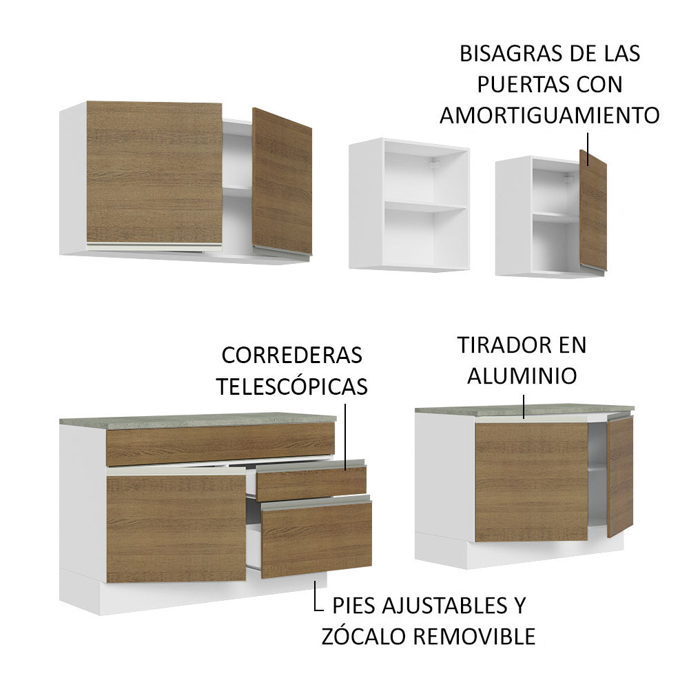 Cocina Integral 240cm Blanco/Marrón Glamy Madesa 06