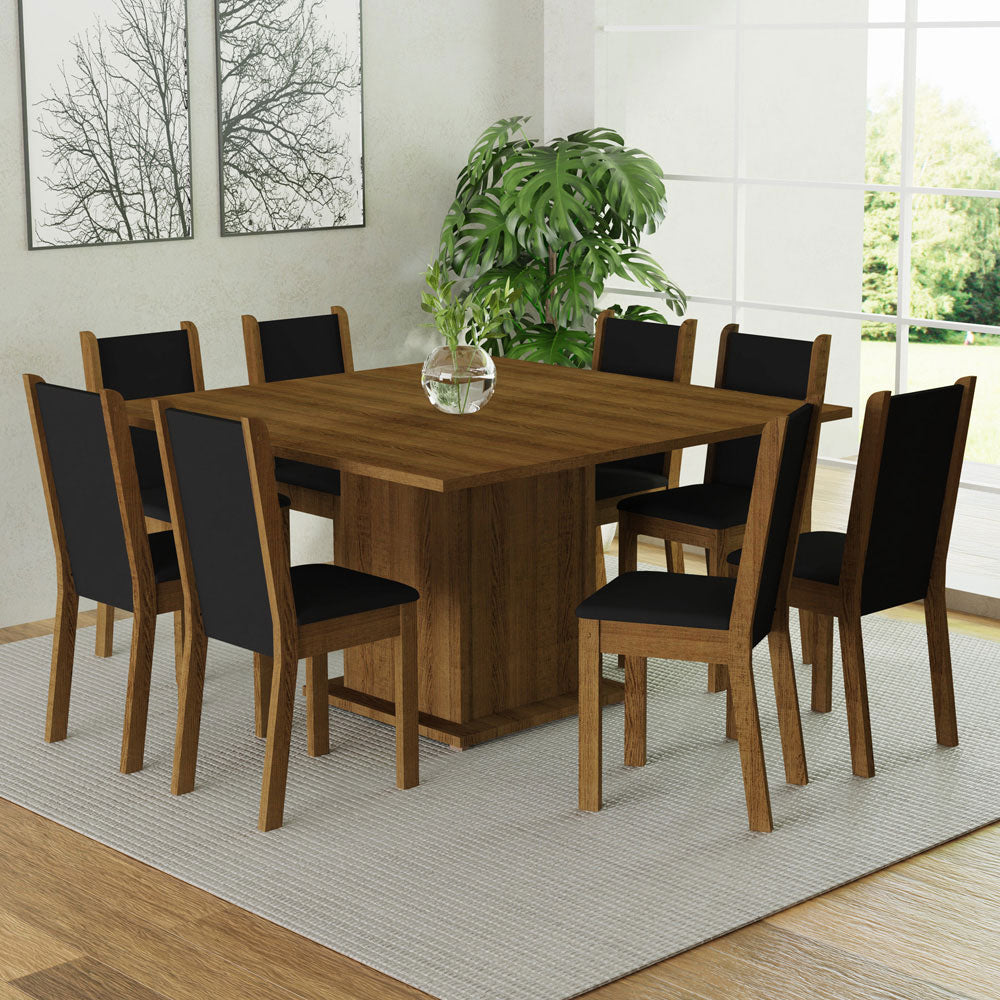 Juego de Comedor Mesa Tablero de Madera 8 Sillas Marrón/Negro Marisa Madesa