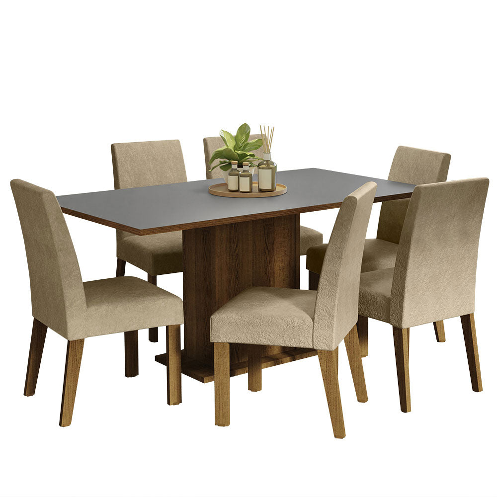 Juego de Comedor Mesa Tablero de Madera 6 Sillas Marrón/Gris/Imperial Renata Madesa